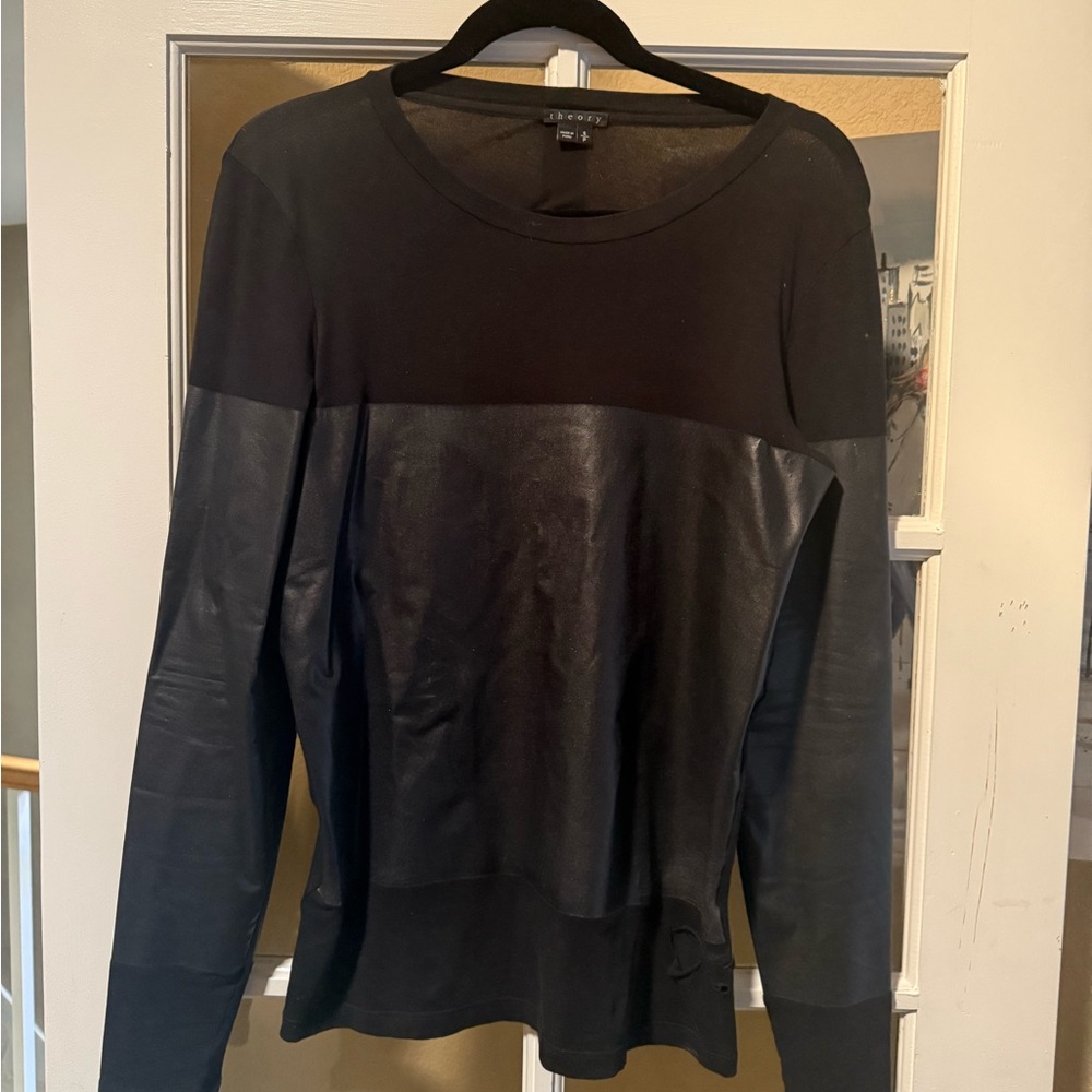 Chic Black Faux Leather Panel Top